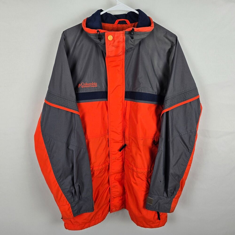 Columbia Jacket Men Medium Orange Gray Outer Shell Full Zip Up Weatherproof